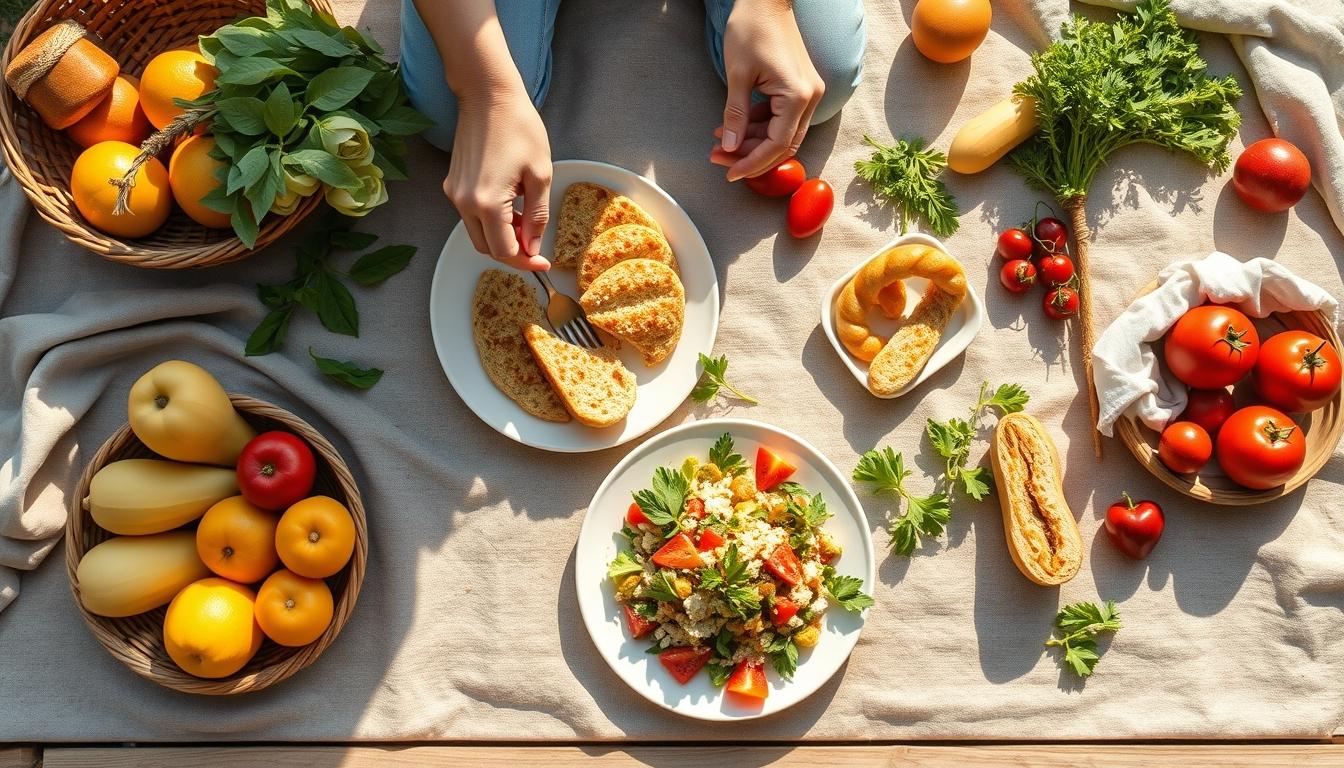 Fresh seasonal ingredients arranged for home cooking